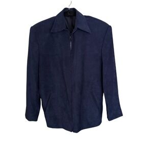 Griffin Suede Jacket Full Zip Collared Dark Blue Coat Mens Size M